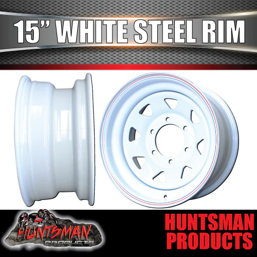 15x7 Trailer Caravan White 6 Stud 6/139.7 L/C Sunraysia Steel Wheel Rim -7 Offset - Image 3