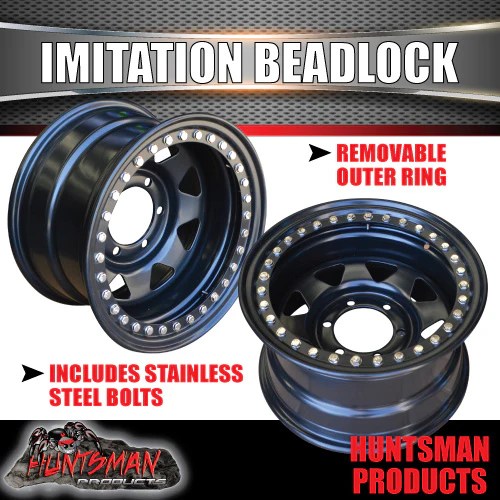 15X8 6/139.7 PCD -23 Offset Steel Imitation Beadlock Rim.  Fits Landcruiser, Patrol etc - Image 2