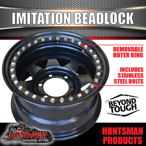 15X8 6/139.7 PCD -23 Offset Steel Imitation Beadlock Rim.  Fits Landcruiser, Patrol etc - Image 7