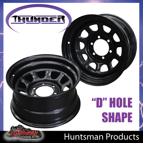 15x8 6 Stud Black Thunder D Hole Steel Wheel Rim -23 Offset. 6/139.7 PCD.  Fits Landcruiser, Patrol etc - Image 4