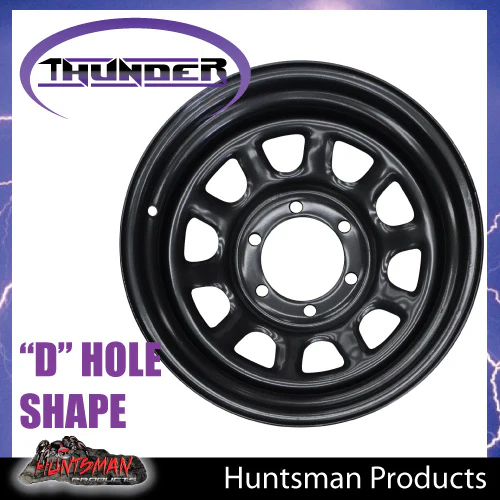 15x8 6 Stud Black Thunder D Hole Steel Wheel Rim -23 Offset. 6/139.7 PCD.  Fits Landcruiser, Patrol etc - Image 7