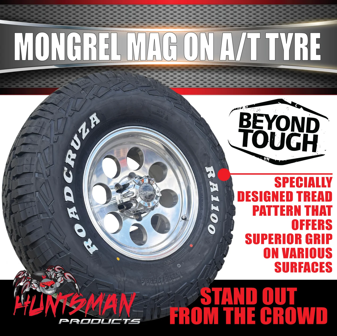 15x8 Polished Mongrel Mag Rim 6/139.7 PCD & 31x10.5R15 LT Roadcruza RA1100 A/T Tyre - Image 4