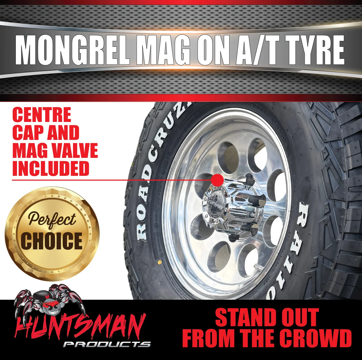 15x8 Polished Mongrel Mag Rim 6/139.7 PCD & 35x12.5R15 LT Roadcruza RA1100 A/T Tyre - Image 4