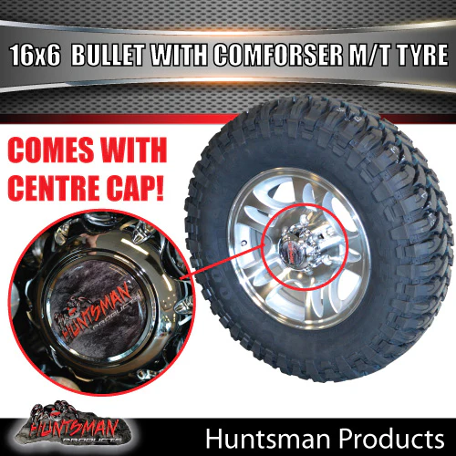 16" Trailer Caravan 6 Stud Bullet Mag & 245/75R16 L/T Comforser Mud Tyre. 245 75 16 - Image 5