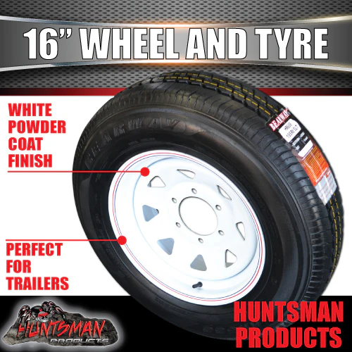 16x6" 6 stud trailer caravan white steel wheel & 225/75R16C tyre. 225 75 16 - Image 3