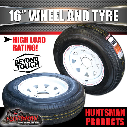 16x6" 6 stud trailer caravan white steel wheel & 225/75R16C tyre. 225 75 16 - Image 6