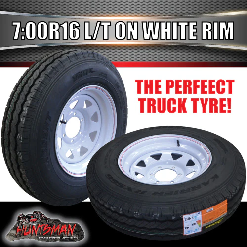 16x6" 6 stud trailer caravan white steel wheel & 7:00R16 L/T Truck tyre. 7.00 16 - Image 4