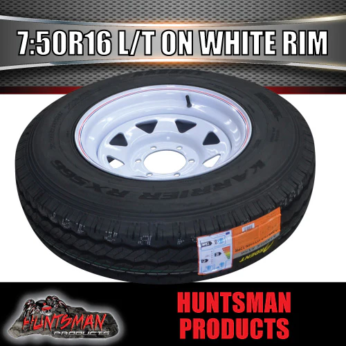 16x6" 6 stud trailer caravan white steel wheel rim & 7:50R16 L/T Truck tyre. 7.50 16 - Image 3