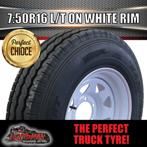 16x6" 6 stud trailer caravan white steel wheel rim & 7:50R16 L/T Truck tyre. 7.50 16 - Image 5