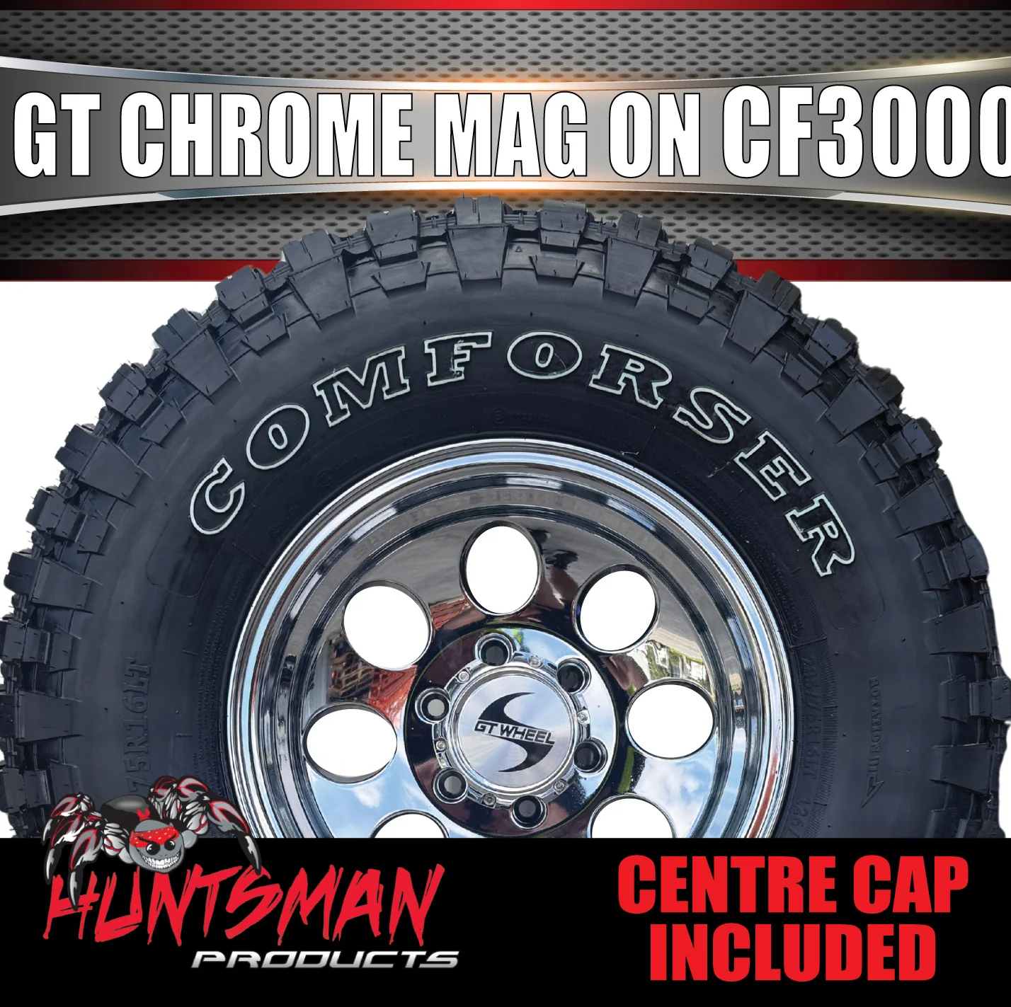 16" GT Vacuum Chrome Alloy Mag Wheel & 265/75R16 Comforser CF3000 Mud Tyre 32" - Image 4