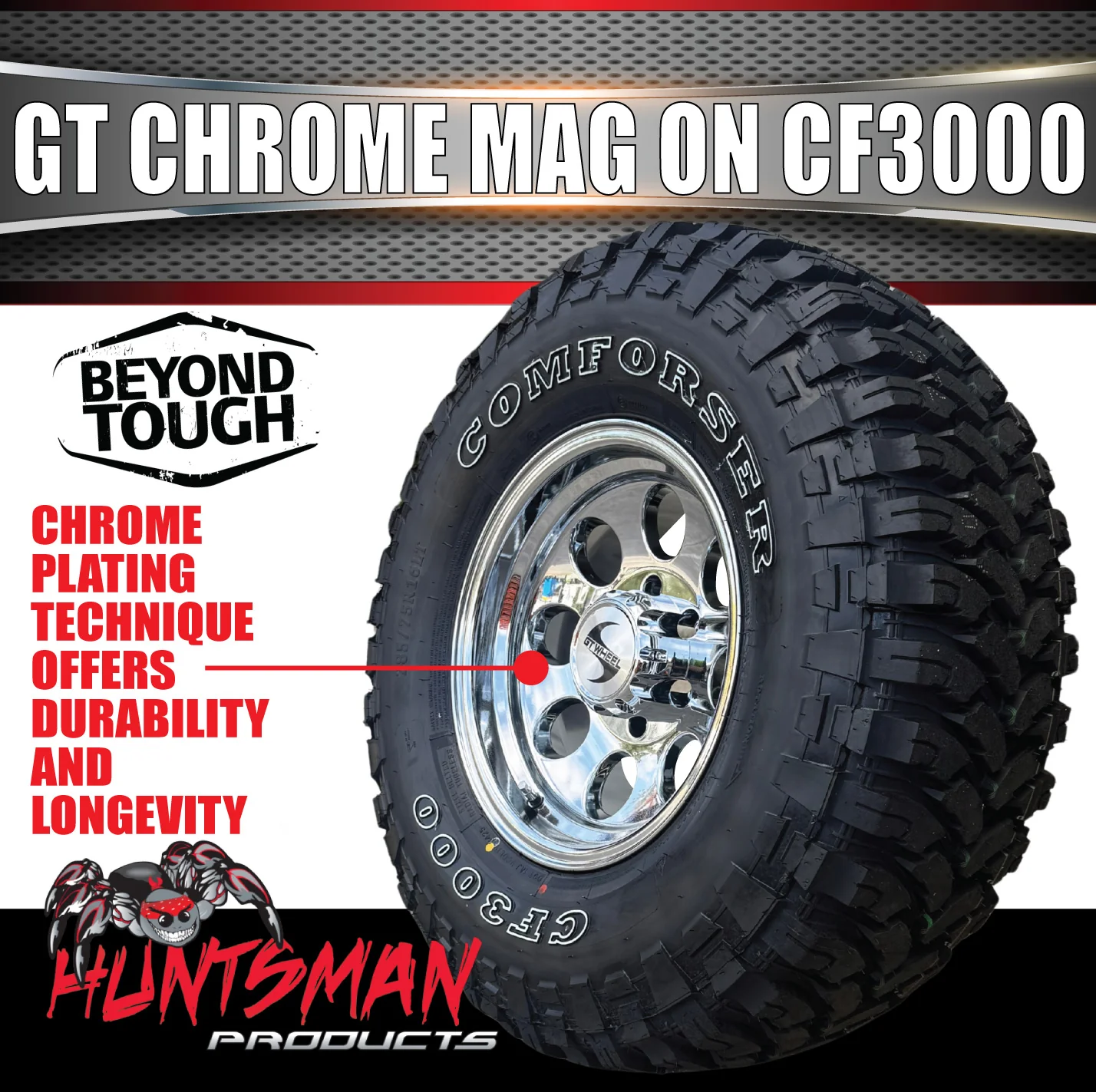 16" GT Vacuum Chrome Alloy Mag Wheel & 265/75R16 Comforser CF3000 Mud Tyre 32" - Image 6