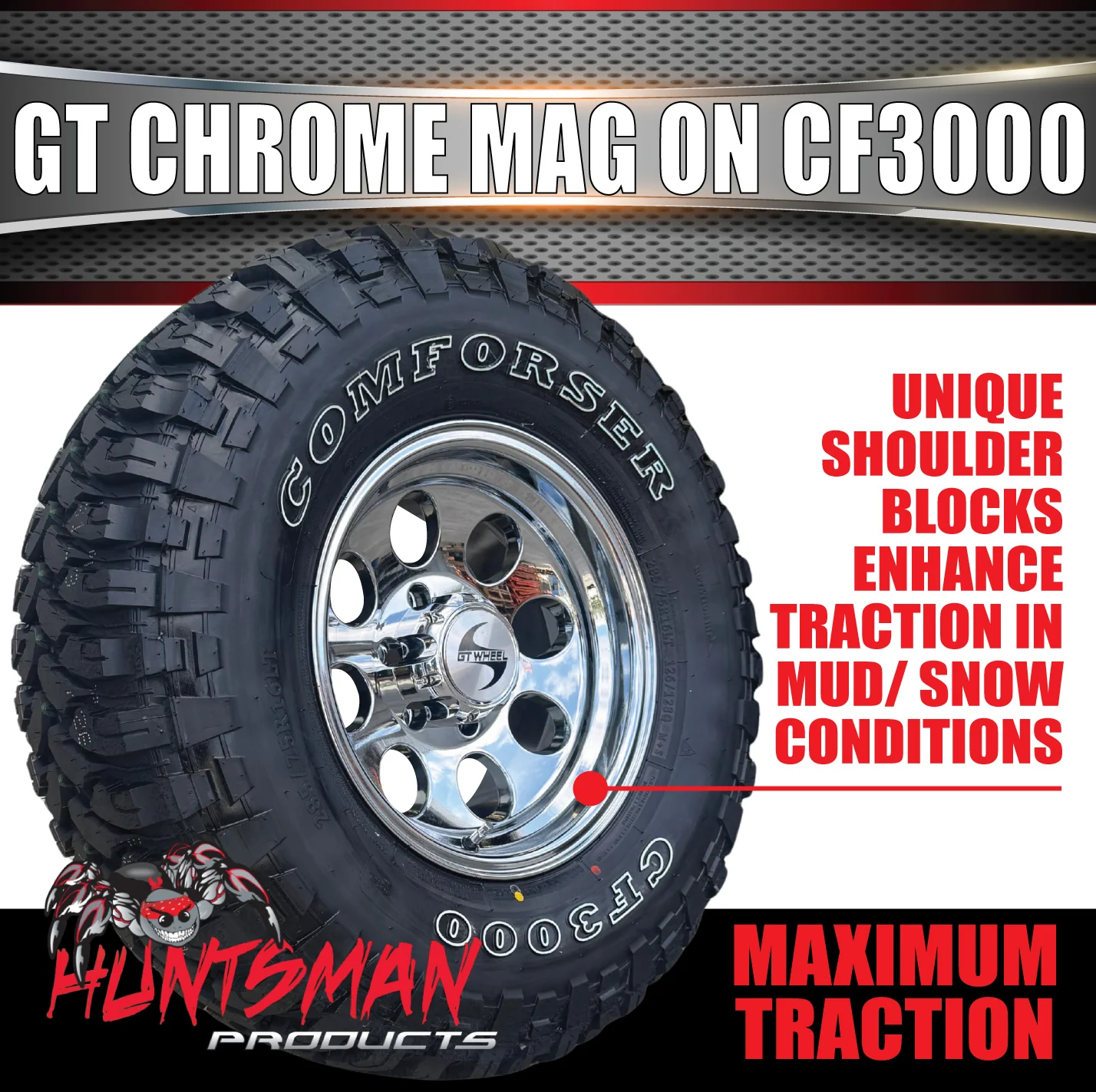 16" GT Vacuum Chrome Alloy Mag Wheel & 265/75R16 Comforser CF3000 Mud Tyre 32" - Image 5