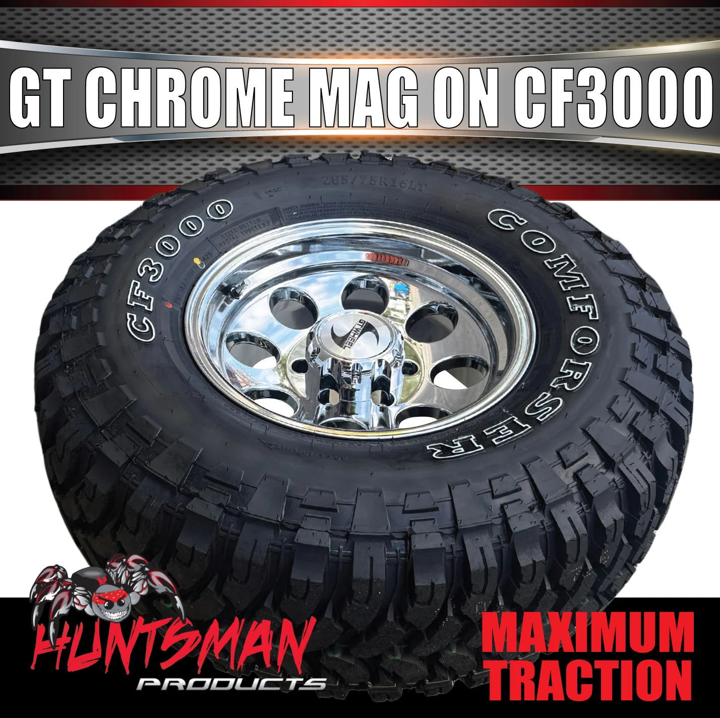 16" GT Vacuum Chrome Alloy Mag Wheel & 265/75R16 Comforser CF3000 Mud Tyre 32" - Image 10