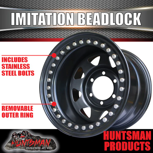 16X10 6/139.7 PCD -44 Offset Steel Imitation Beadlock Rim Stainless Bolt 8 spoke.  Fits Landcruiser, Patrol etc - Image 2
