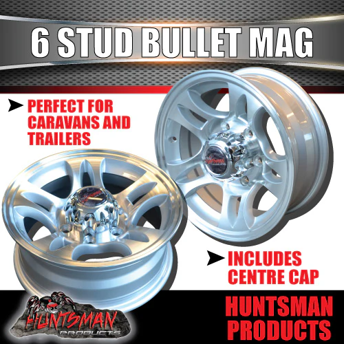 16x6 Caravan Trailer 6 Stud Landcruiser Pattern Bullet Alloy Mag Wheel. 6/139.7 PCD - Image 4
