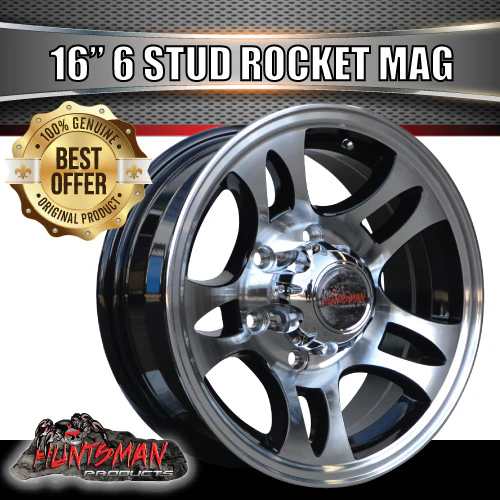 16x6" Caravan Trailer 6 Stud Rocket Alloy Mag Wheel. 6/139.7 pcd.  High Load - Image 3