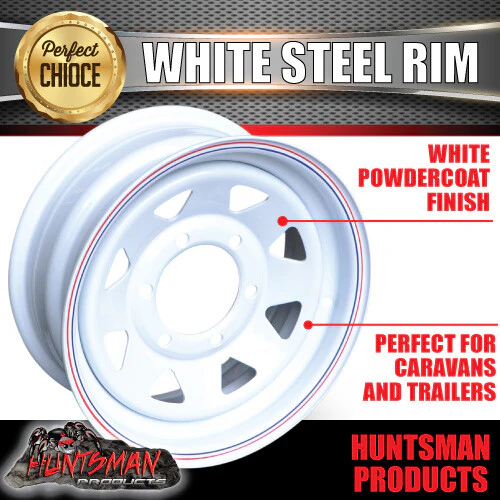 16x6 Trailer Caravan White 6 Stud L/C Sunraysia Steel Wheel Rim 6/139.7 PCD - Image 4