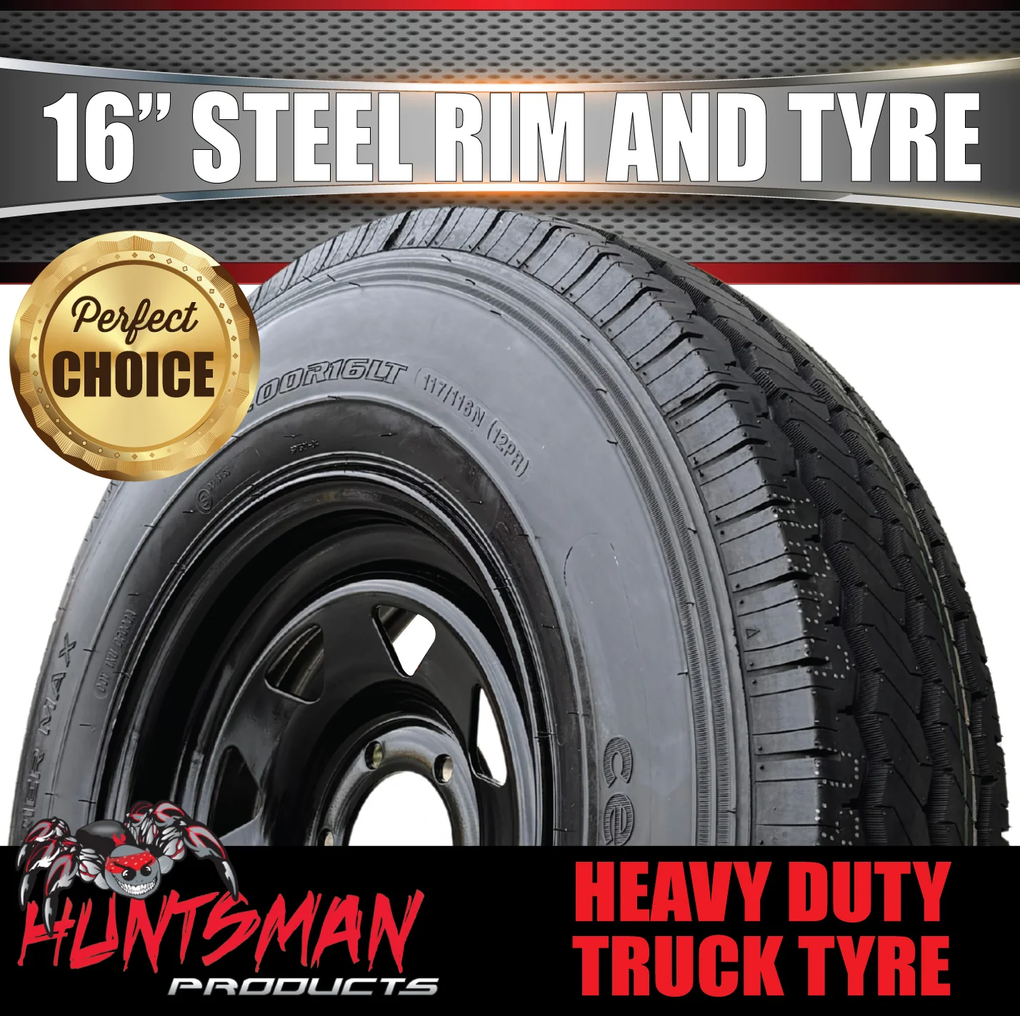 16x6" Plant Trailer Black 6 Stud Steel Rim & 7:50R16 L/T Truck Tyre 1200kg - Image 4