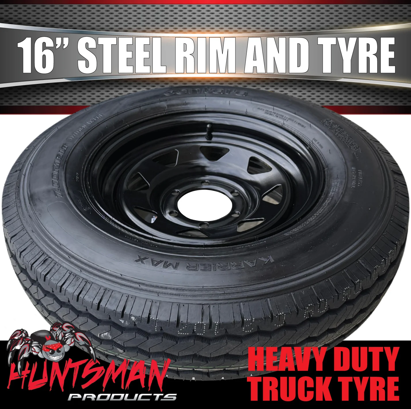 16x6" Plant Trailer Black 6 Stud Steel Rim & 7:50R16 L/T Truck Tyre 1200kg - Image 5