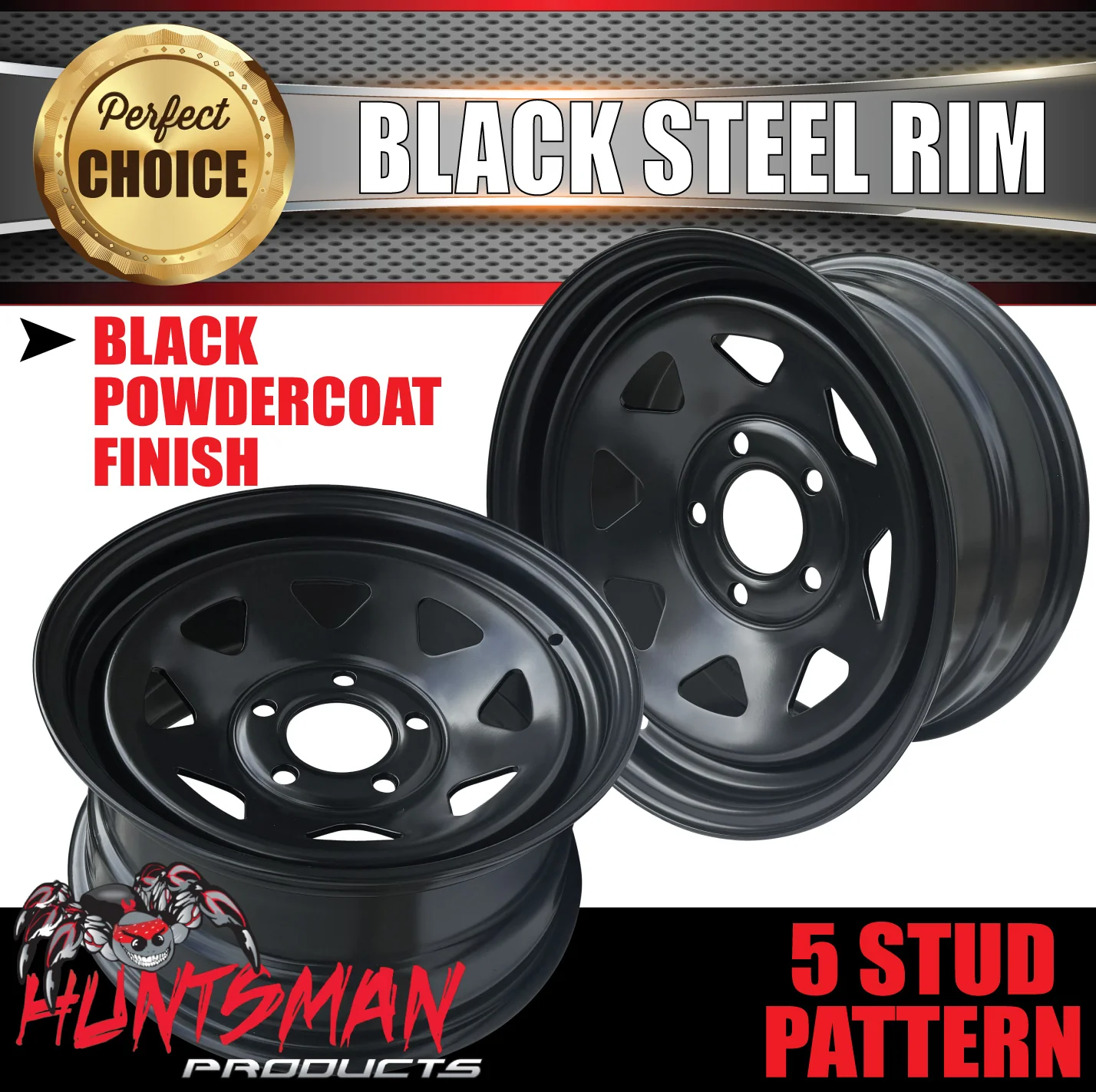 16x8 5 Stud Black Steel Wheel Rim 5/130 PCD, +20 Offset Fit Mercedes Ssangyong - Image 3