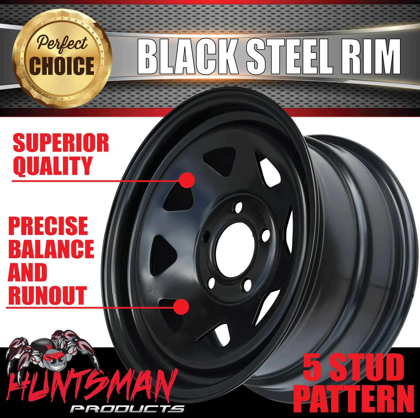 16x8 5 Stud Black Steel Wheel Rim 5/130 PCD, +20 Offset Fit Mercedes Ssangyong - Image 4
