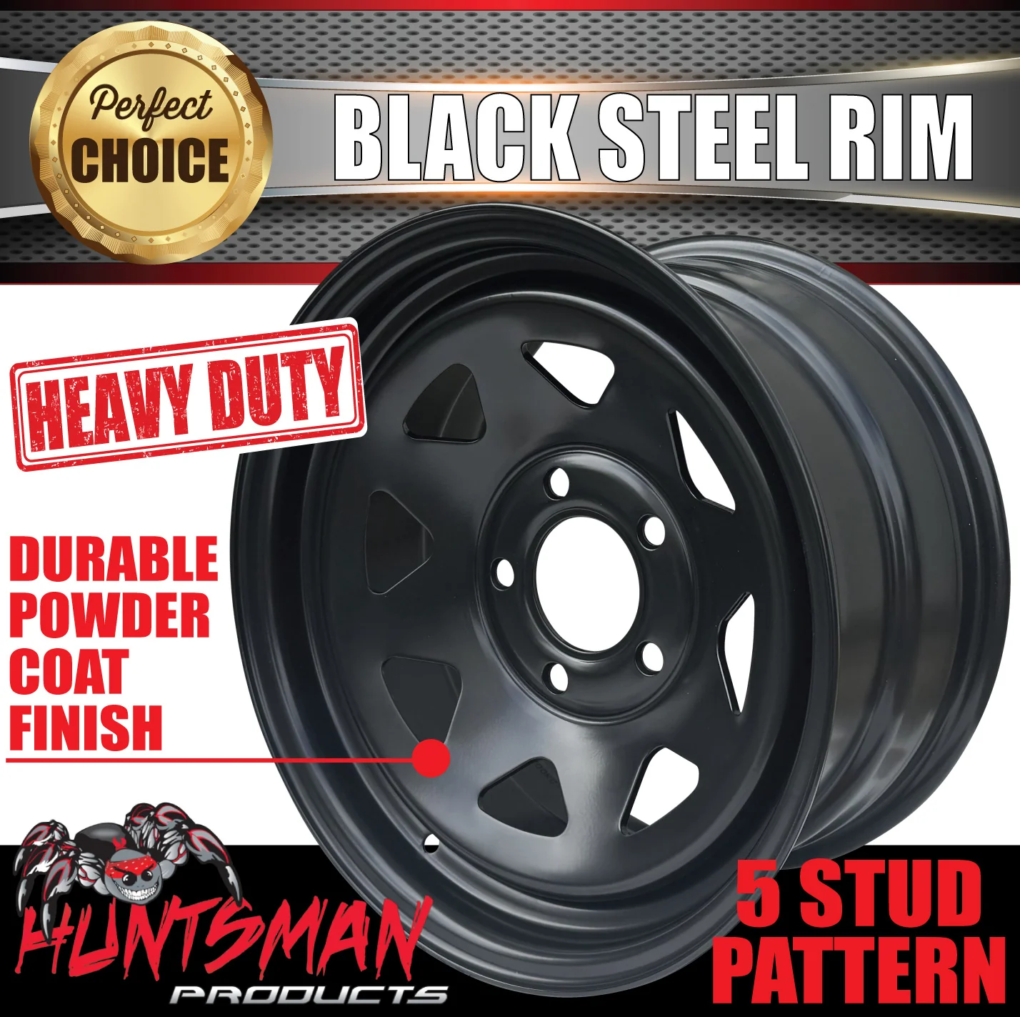 16x8 5 Stud Black Steel Wheel Rim 5/130 PCD, +20 Offset Fit Mercedes Ssangyong - Image 5