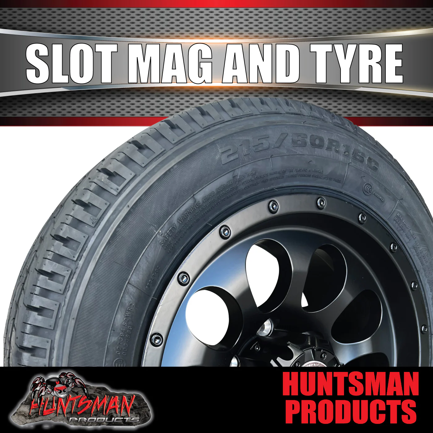 16x8 6 stud +15 Slot alloy Mag Wheel & 215/60R16C Tyre. Trailer Caravan Vans - Image 4