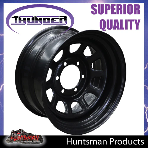16x8 6 Stud Black Thunder D Hole Steel Wheel Rim -23 Offset. 6/139.7 PCD.  Fits Landcruiser, Patrol etc - Image 3