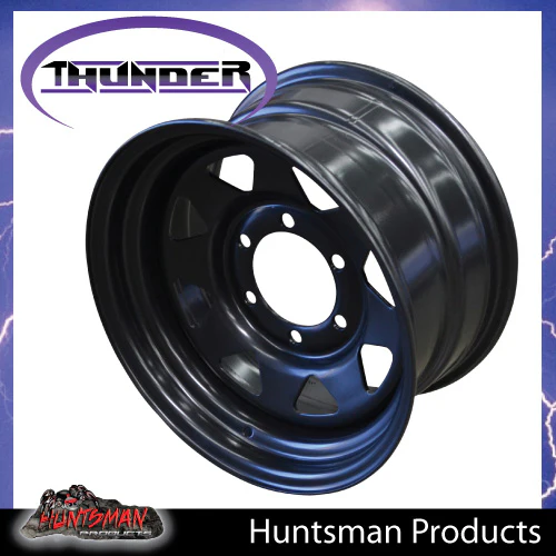 16x8 6 Stud Black Thunder Steel Rim. 6/139.7PCD 0 Offset. Fits Landcruiser, Patrol, Ranger etc - Image 4