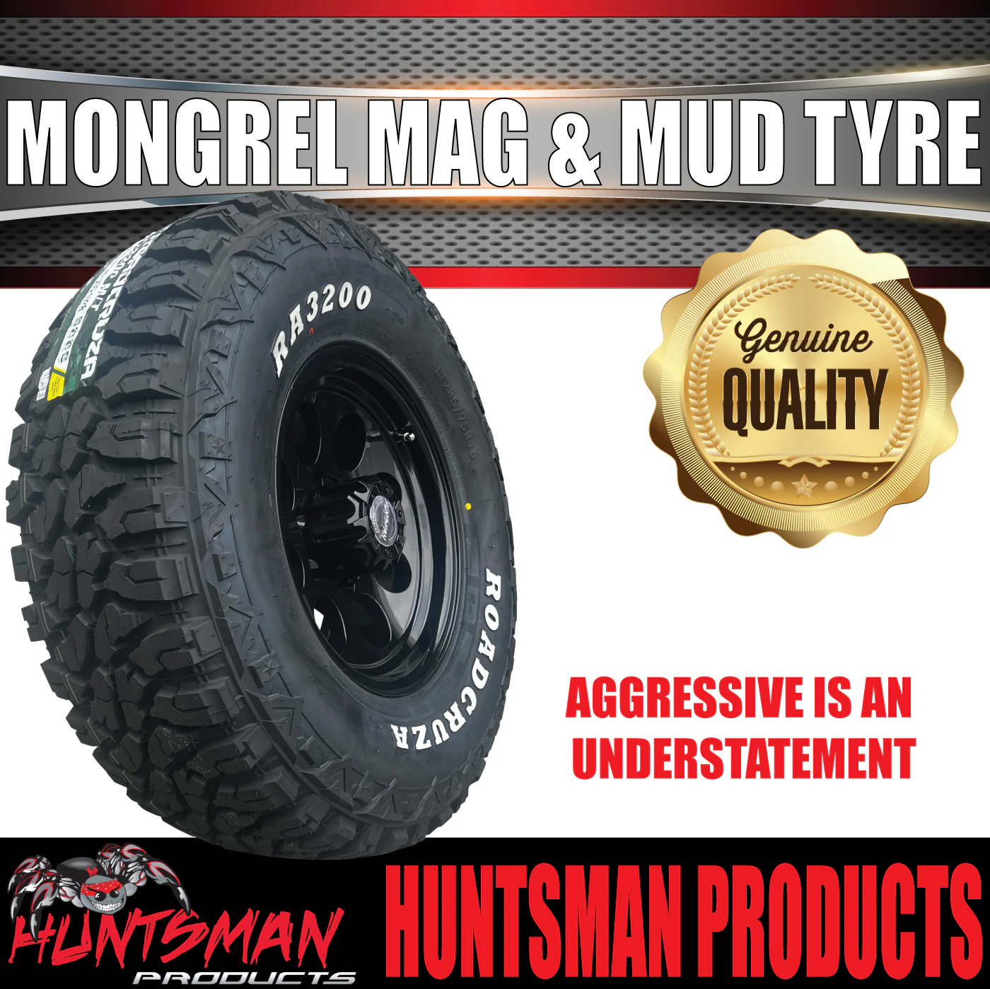 16x8 Black Mongrel Mag Wheel & 265/75R16 L/T Roadcruza RA3200 Mud Tyre 10 PLY. 265 75 16 - Image 3