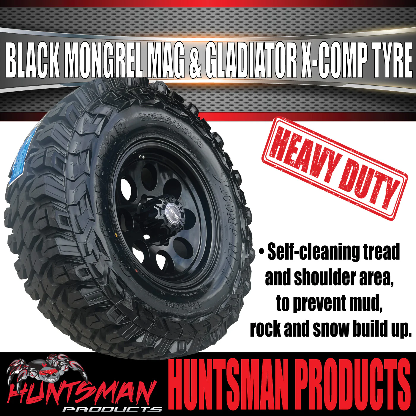 16x8 Black Mongrel Mag Wheel 6/139.7 PCD & 245/75R16 Gladiator X Comp Mud Tyre 245 75 16 - Image 3