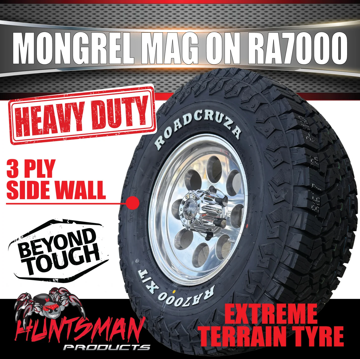 16x8 Polished Mongrel Mag Rim 6/139.7 PCD & 245/70R16 Roadcruza RA7000 X/T Extreme A/T Tyre - Image 2