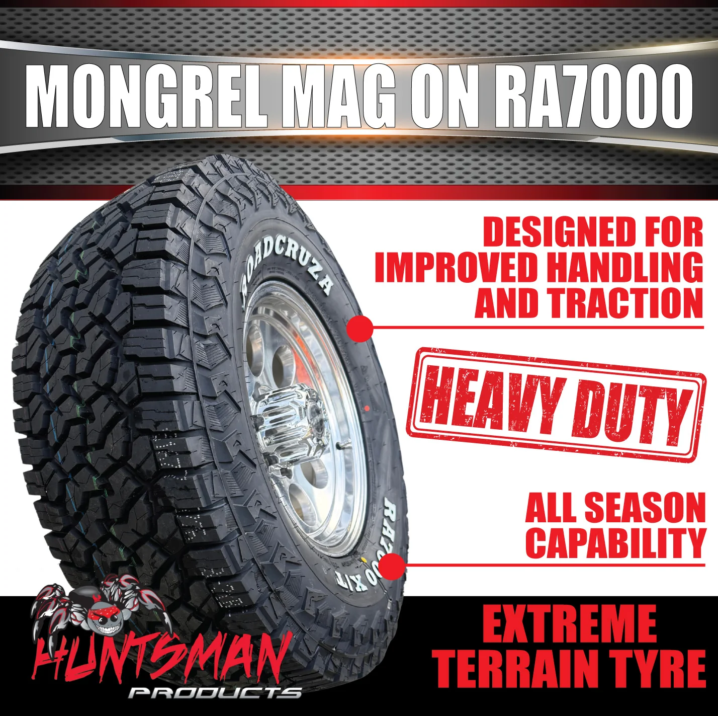 16x8 Polished Mongrel Mag Rim 6/139.7 PCD & 245/70R16 Roadcruza RA7000 X/T Extreme A/T Tyre - Image 3