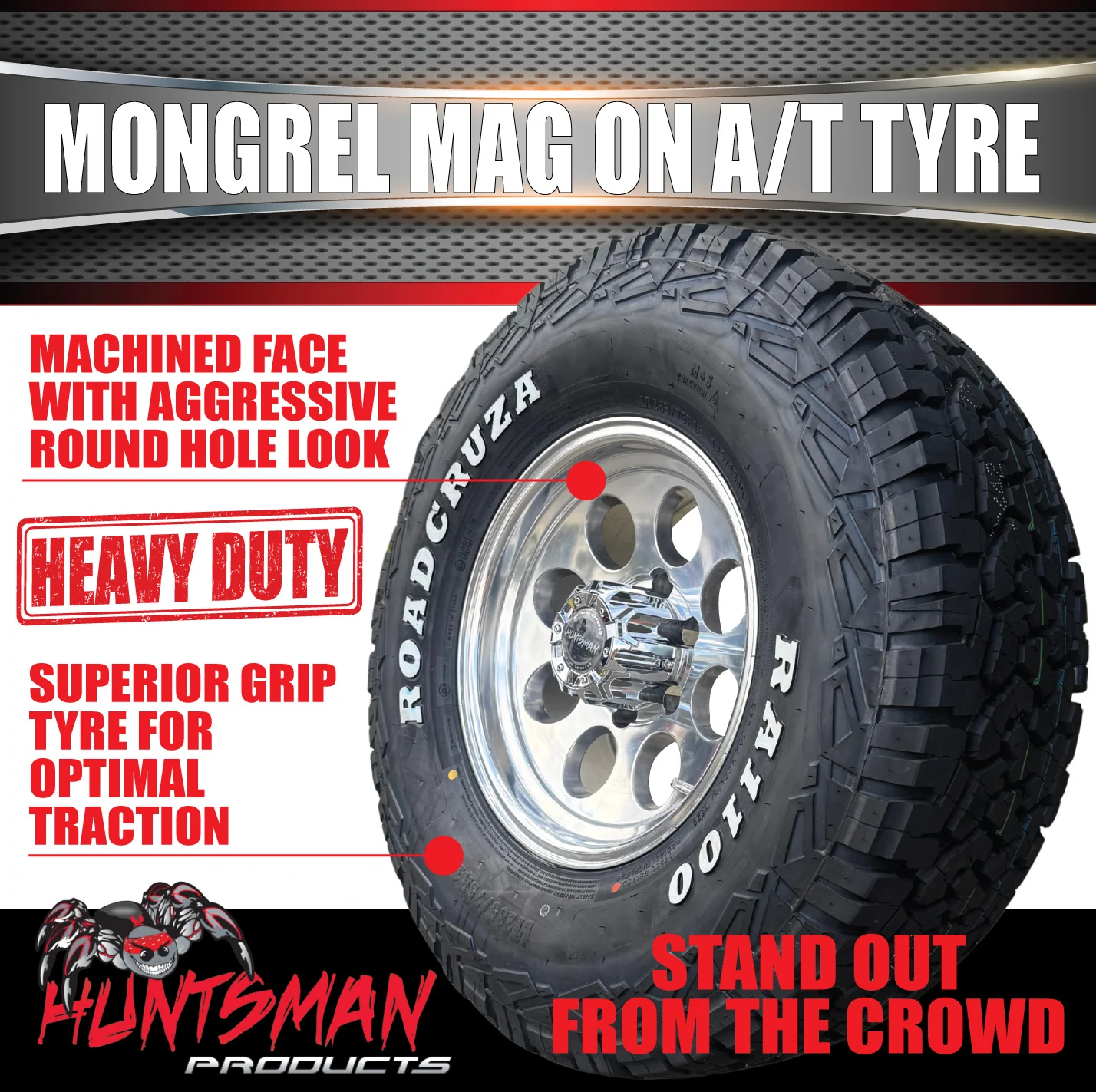 16x8 Polished Mongrel Mag Rim 6/139.7 PCD & 265/75R16 Roadcruza RA1100 A/T Tyre - Image 3
