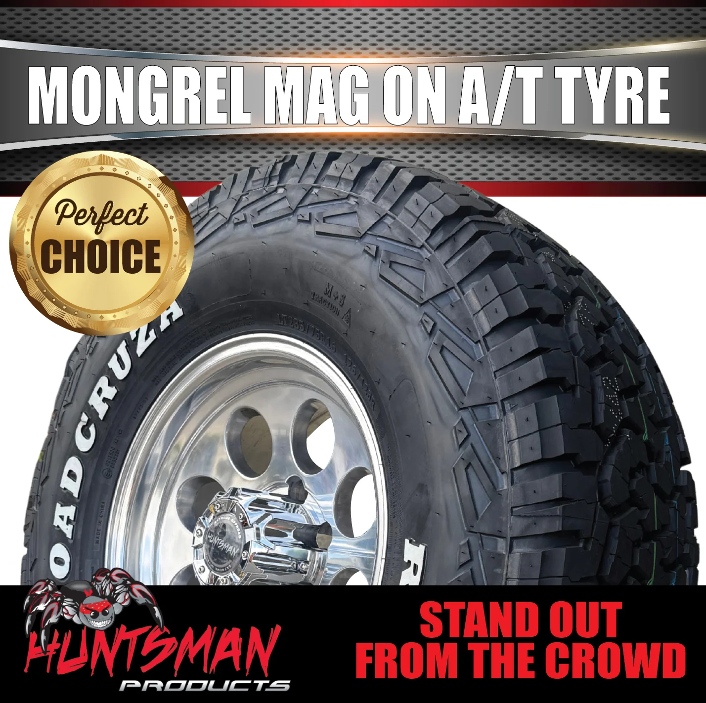 16x8 Polished Mongrel Mag Rim 6/139.7 PCD & 285/75R16 Roadcruza RA1100 A/T Tyre - Image 3