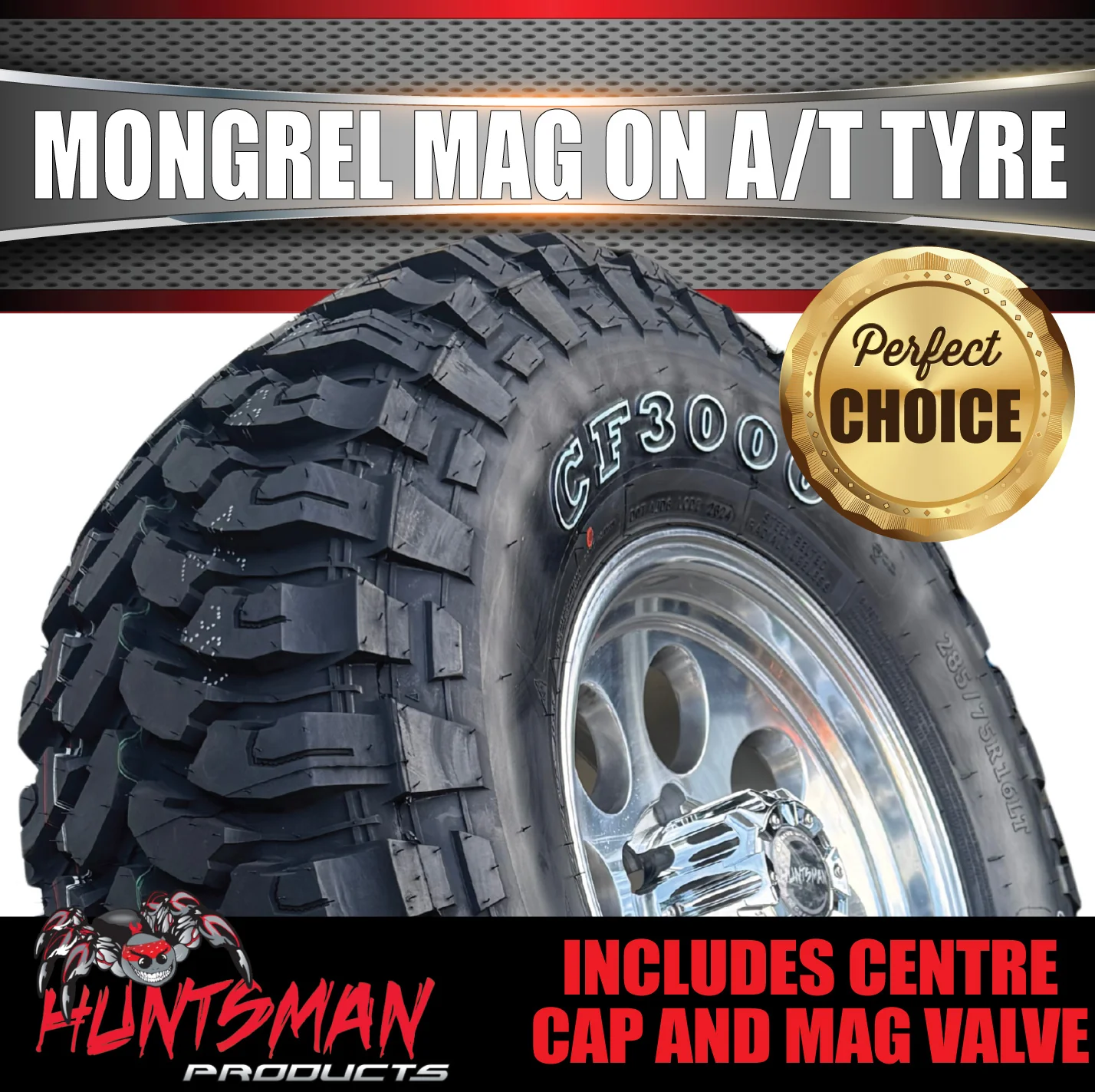 15x8 Polished Mongrel Mag Rim 6/139.7 PCD & 33x12.5R15 LT Comforser CF3000 Mud Tyre - Image 2