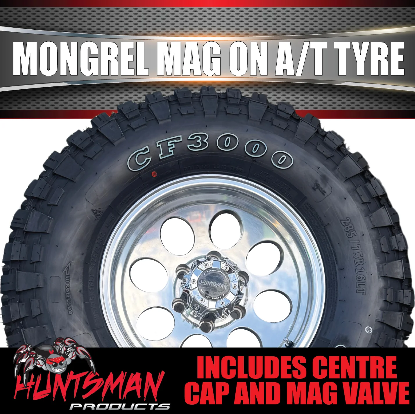 15x8 Polished Mongrel Mag Rim 6/139.7 PCD & 33x12.5R15 LT Comforser CF3000 Mud Tyre - Image 3