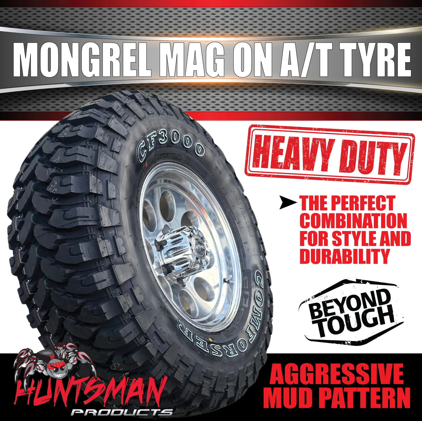 15x8 Polished Mongrel Mag Rim 6/139.7 PCD & 33x12.5R15 LT Comforser CF3000 Mud Tyre - Image 4