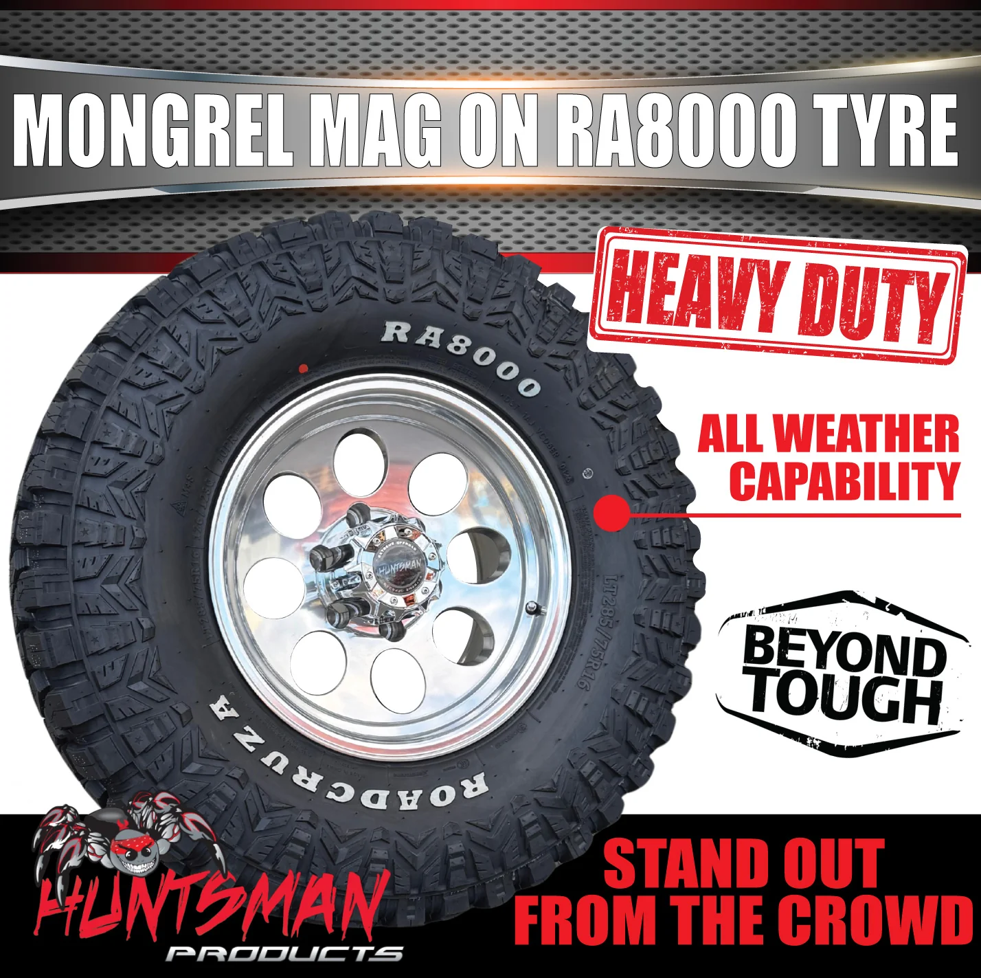 16x8 Polished Mongrel Mag Rim 6/139.7 PCD & 315/75R16 Roadcruza RA8000 Tyre - Image 5
