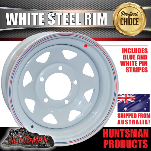 16x8" WHITE SUNRAYSIA STEEL RIM- 5 STUD SUIT TOYOTA LANDCRUISER, 0 OFFSET - Image 4
