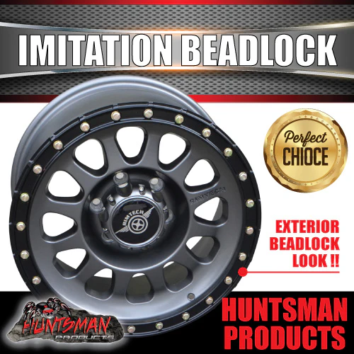 17x8.5 Imitation Beadlock Alloy Mag Wheel 6/139.7 Titanium finish 0 Offset Fit Ranger Hilux Patrol etc - Image 3