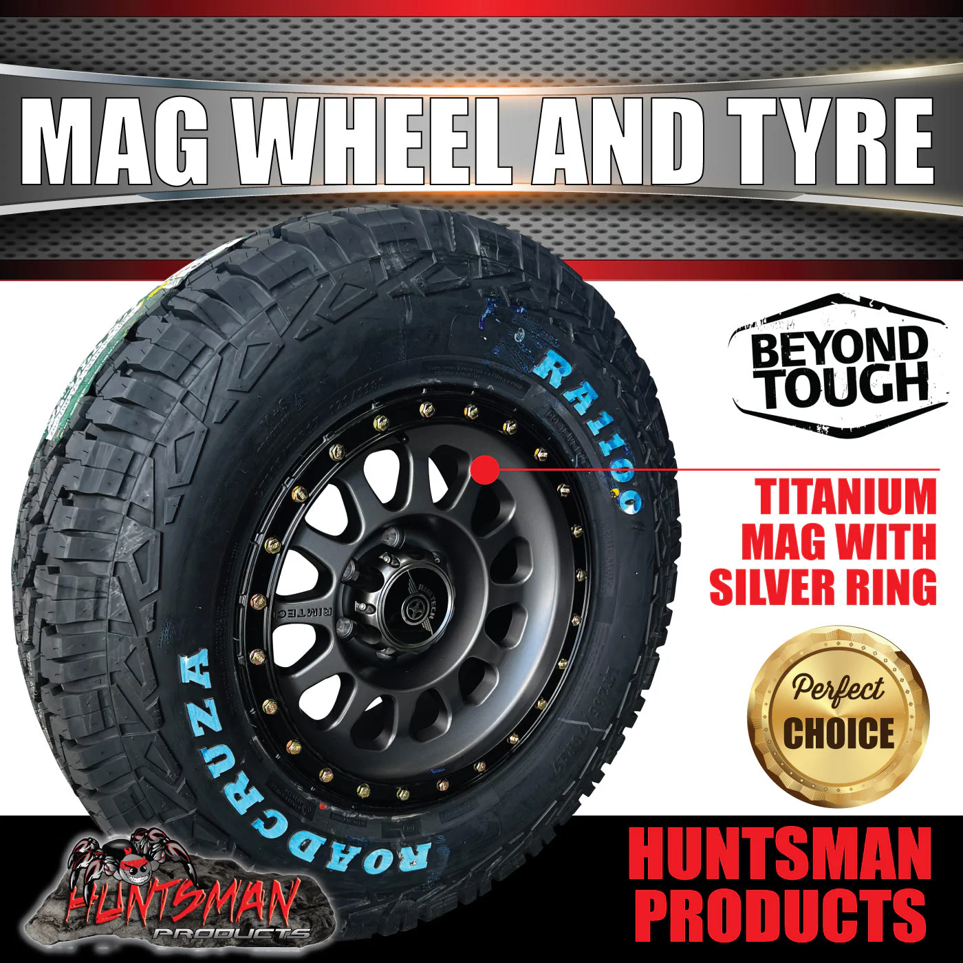 17x8.5 Imitation Beadlock Alloy Wheel 6/139.7 ET0 & 265/65R17 Roadcruza AT Tyre - Image 3