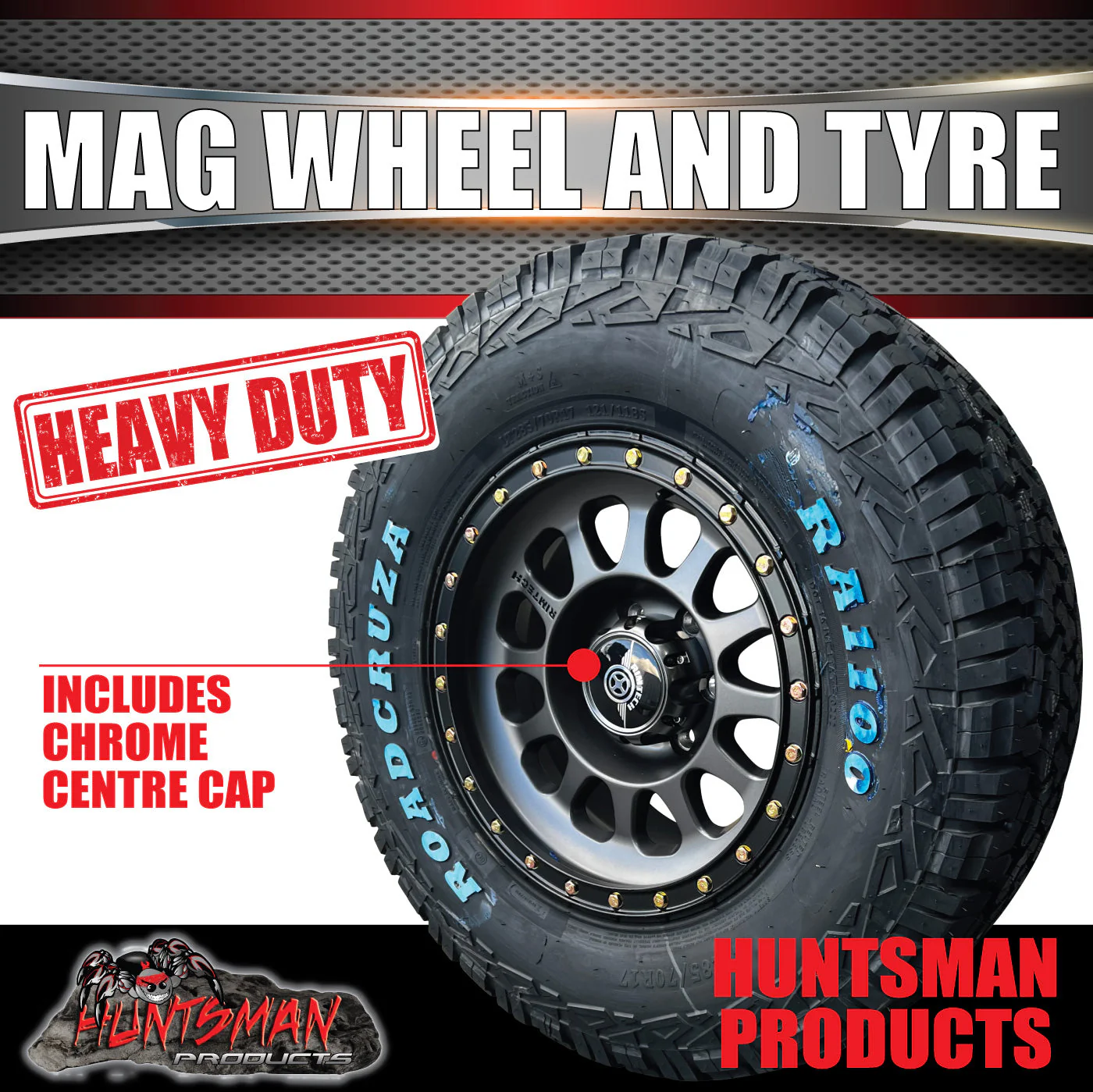 17x8.5 Imitation Beadlock Alloy Wheel 6/139.7 ET0 & 35x12.5R17 Roadcruza AT Tyre - Image 3