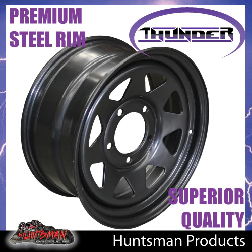 17x8 5 Stud Black Thunder Steel Rim 5/150, +30 suits Landcruiser 100/200 Series Pattern - Image 4
