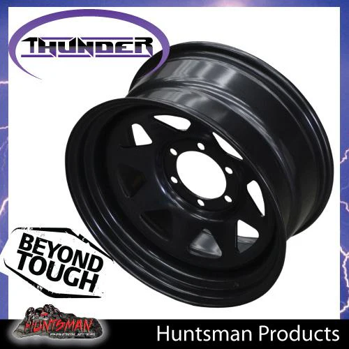 17X8 6 Stud Black Thunder Steel Rim. 0 Offset. 6/139.7 PCD. Fits Landcruiser, Patrol, Ranger, Hilux etc - Image 2