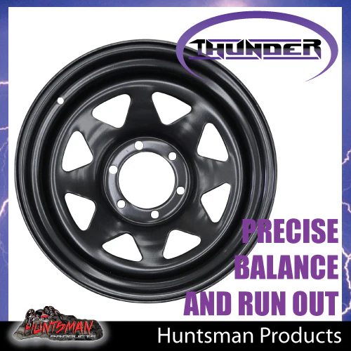 17X8 6 Stud Black Thunder Steel Rim -13 Offset. 6/139.7 PCD.  Fits Landcruiser, Patrol etc - Image 5
