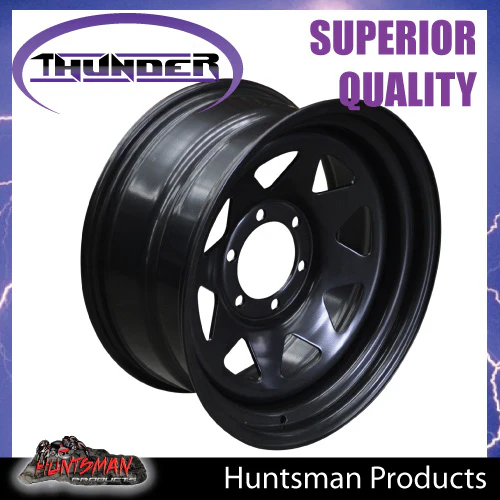 17X8 6 Stud Black Thunder Steel Rim -13 Offset. 6/139.7 PCD.  Fits Landcruiser, Patrol etc - Image 6