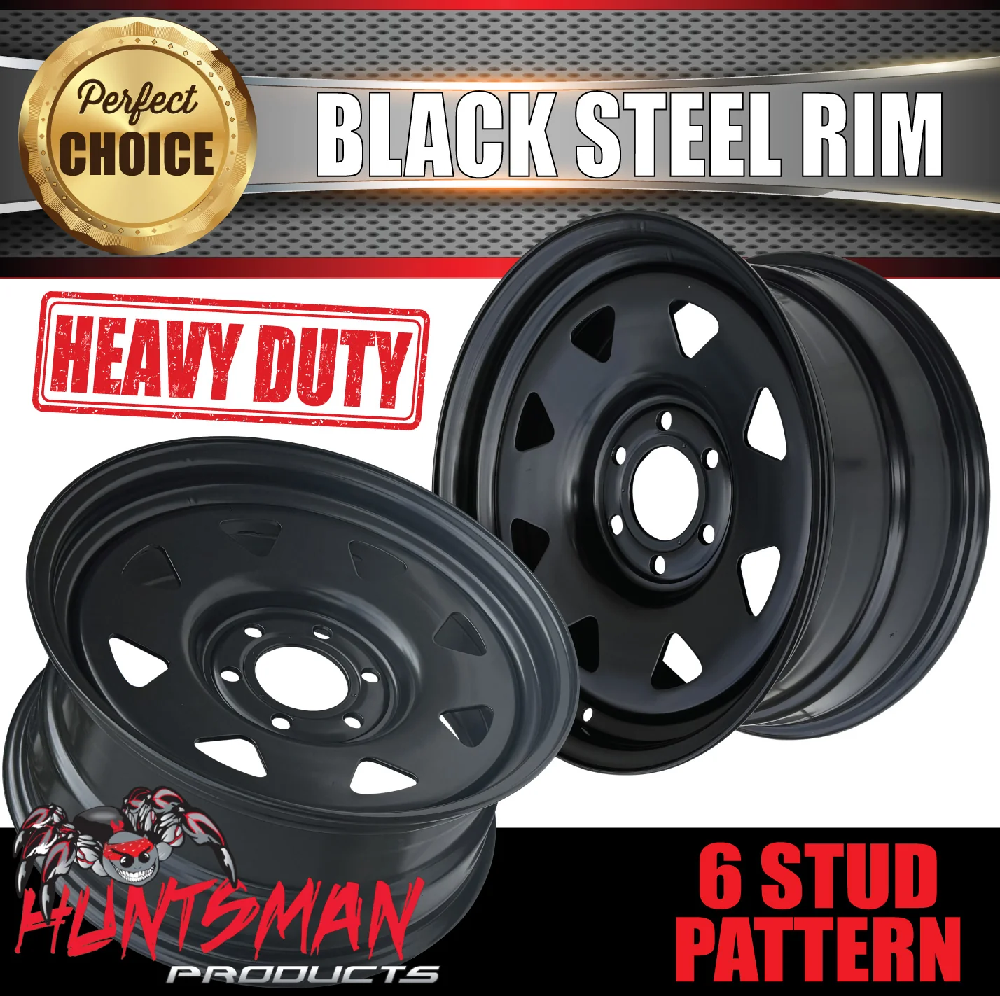 17X8 6 Stud Black Thunder Steel Wheel Rim +20 Offset 6/130 PCD Fits Mercedes LDV Hiace - Image 3