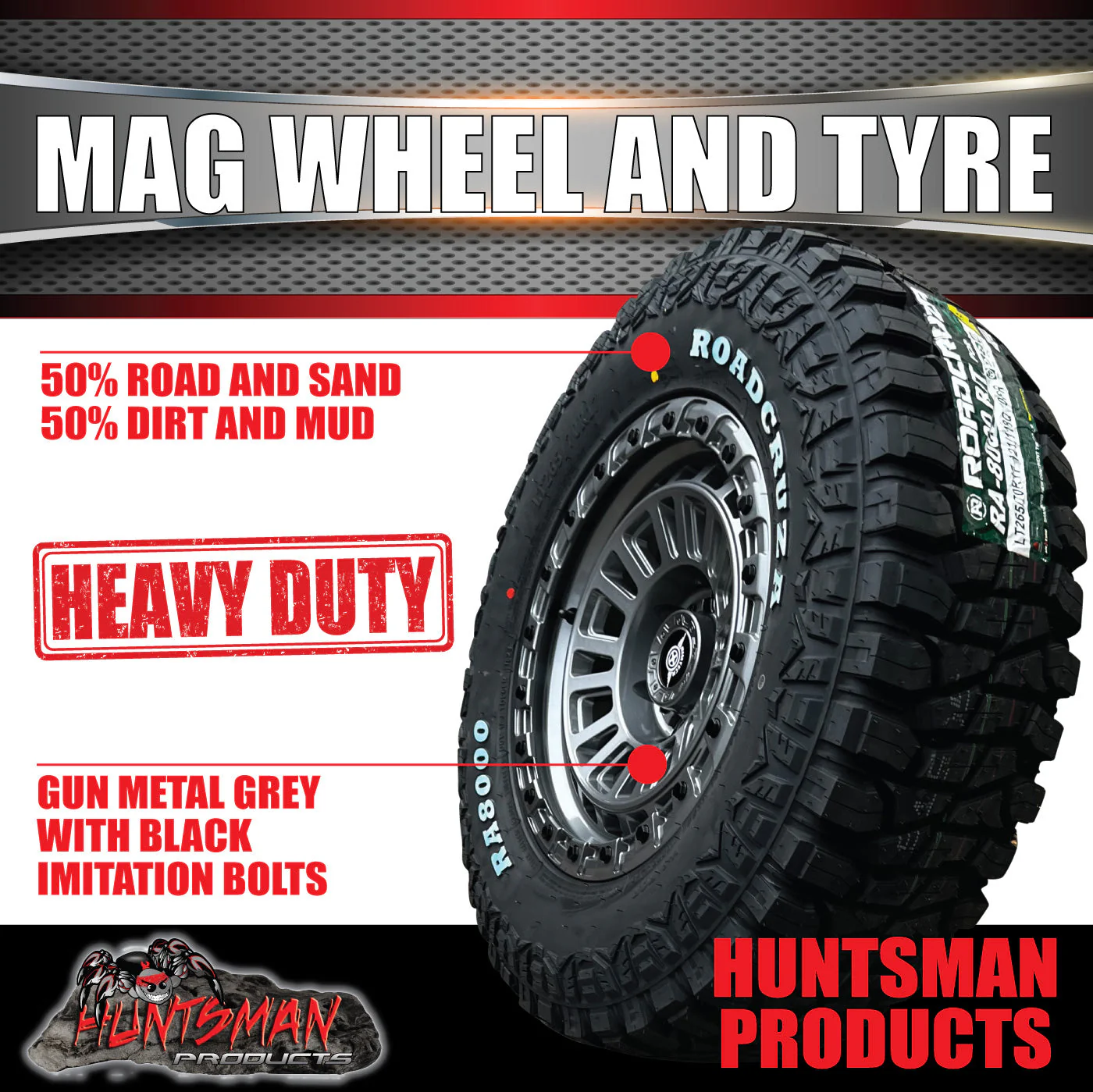 17x8 Gunmetal Sandstorm Alloy Rim 6/139.7 ET0 & 285/70R17 Roadcruza RA8000 Tyre - Image 4