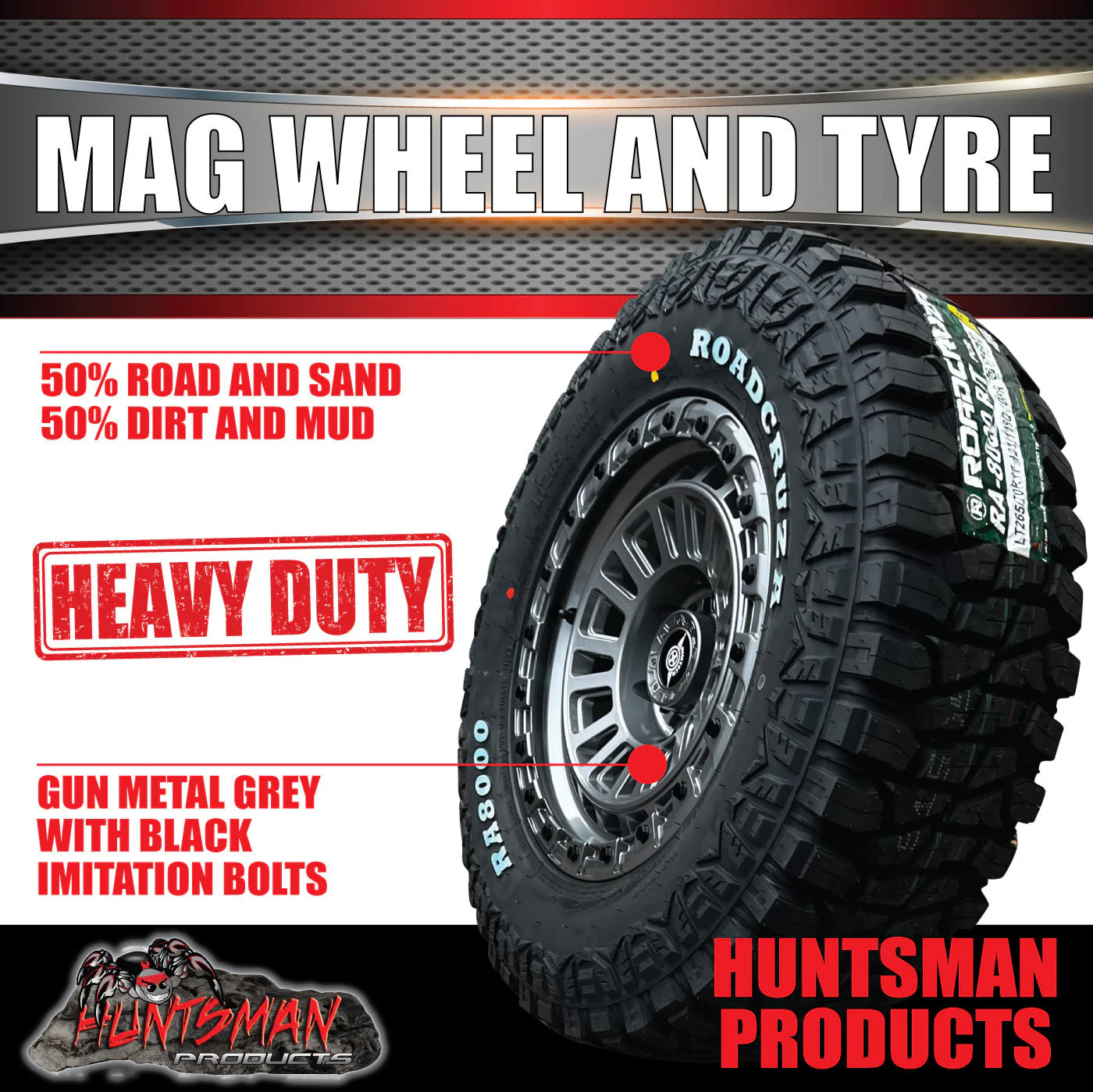 17x8 Gunmetal Sandstorm Alloy Rim 6/139.7 ET0 & 35x12.5R17 Roadcruza RA8000 Tyre - Image 4